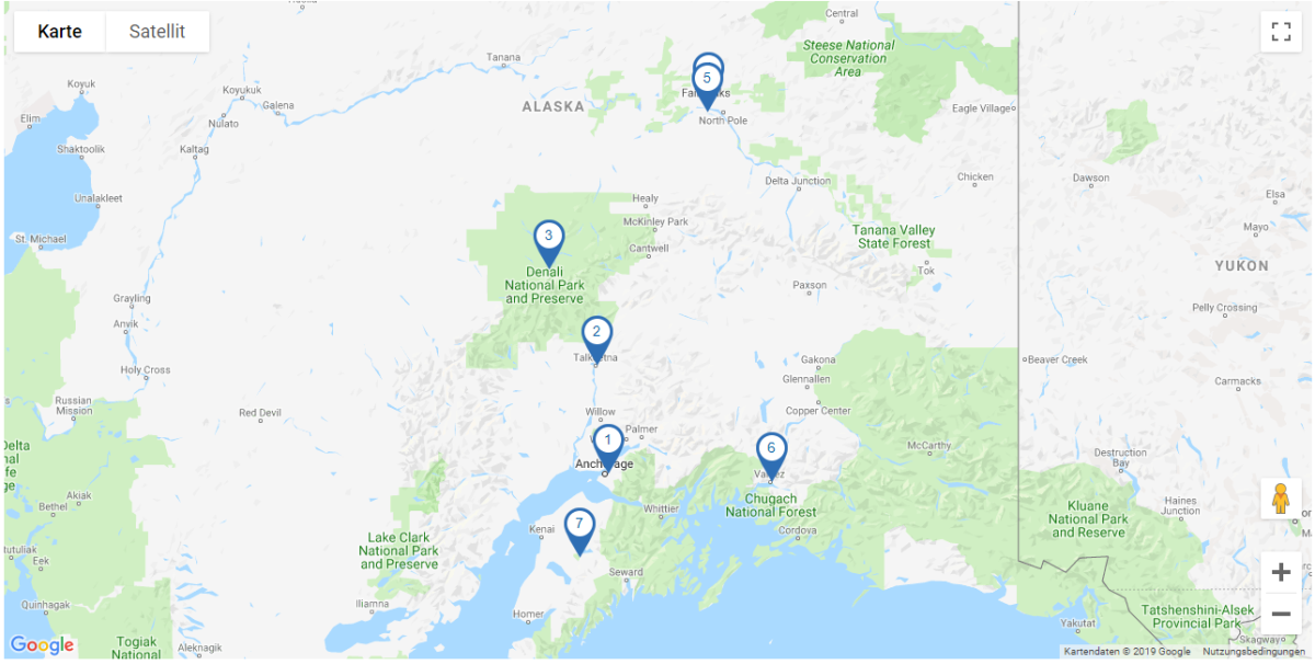 Map Rundreise Alaska I