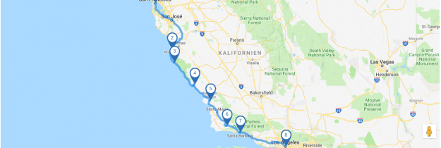 Map Rundreise Kalifornien I